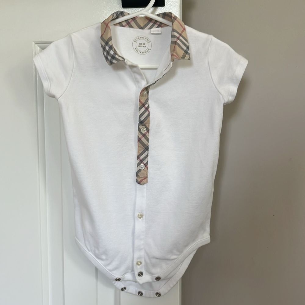Burberry Kids White Onsie with Check Collar - Picture 3 of 6